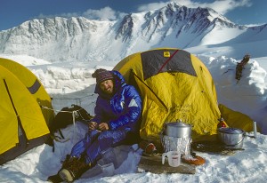 Pat Morrow at base camp of Mt Vinson, Antarctica