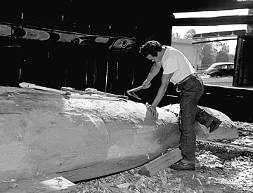 David Martin carving the Haida style memorial figure