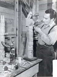Henry Hunt in the carving shed 1959