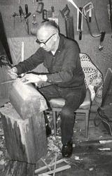 Henry Hunt in the carving shed 1985